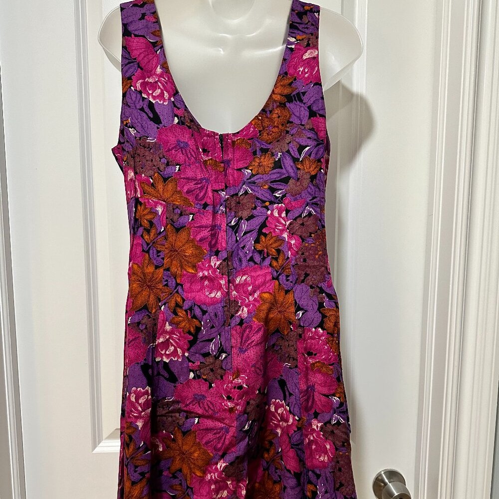 Vintage Wine Colored Floral Fit & Flare Mini Dress, Size L - Picture 8 of 9